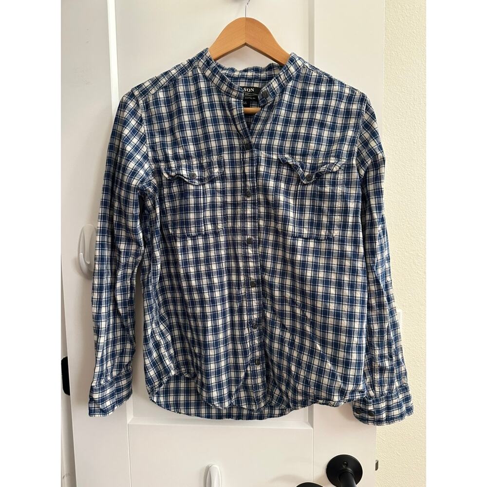 Filson Women’s Blue & White Plaid Banded-Collar Shirt Medium‎ – Heritage Checked